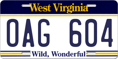 WV license plate OAG604