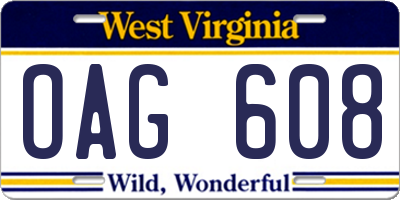 WV license plate OAG608