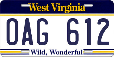 WV license plate OAG612