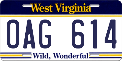 WV license plate OAG614