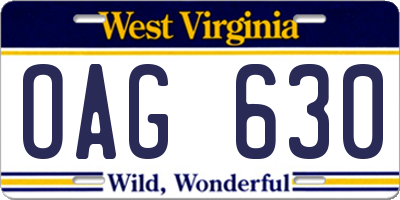 WV license plate OAG630