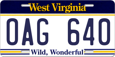 WV license plate OAG640