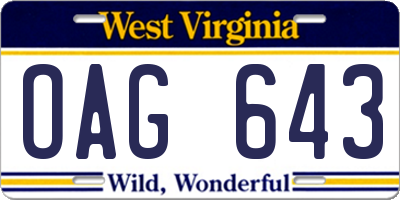 WV license plate OAG643