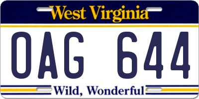 WV license plate OAG644