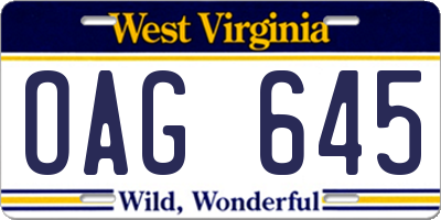 WV license plate OAG645