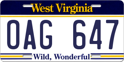 WV license plate OAG647