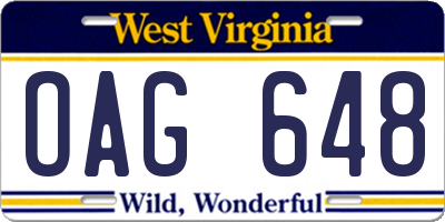 WV license plate OAG648