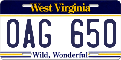 WV license plate OAG650