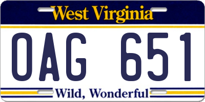WV license plate OAG651