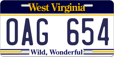 WV license plate OAG654