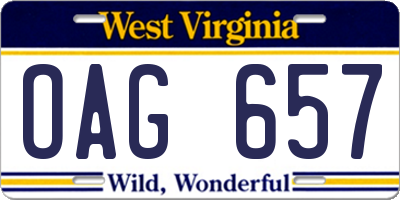 WV license plate OAG657