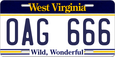WV license plate OAG666