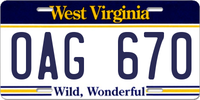 WV license plate OAG670