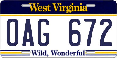 WV license plate OAG672
