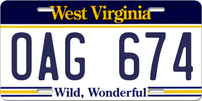 WV license plate OAG674