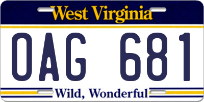 WV license plate OAG681