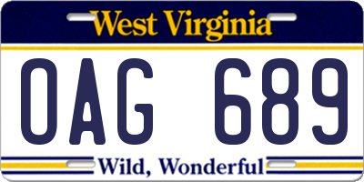 WV license plate OAG689