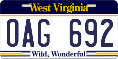 WV license plate OAG692