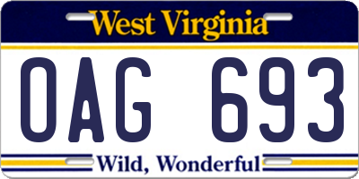 WV license plate OAG693