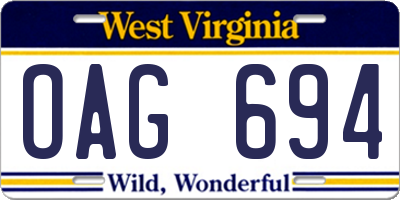 WV license plate OAG694