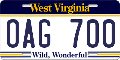 WV license plate OAG700