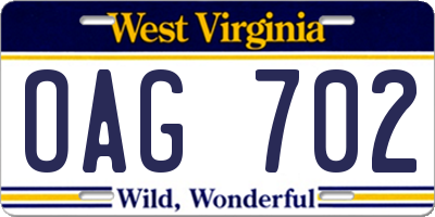 WV license plate OAG702
