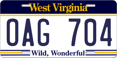 WV license plate OAG704