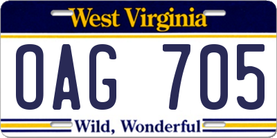 WV license plate OAG705