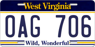 WV license plate OAG706