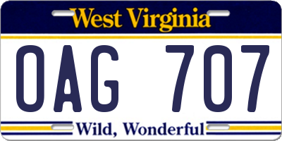 WV license plate OAG707