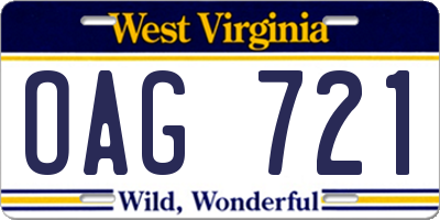 WV license plate OAG721