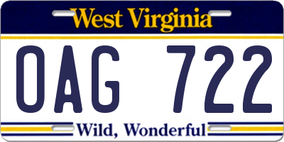 WV license plate OAG722