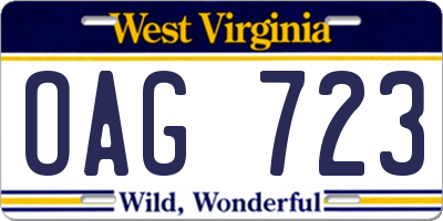 WV license plate OAG723