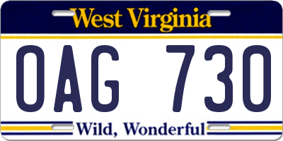WV license plate OAG730