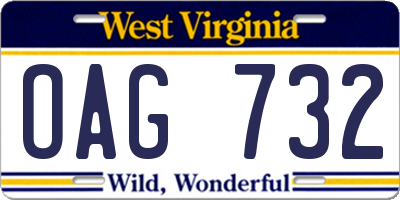 WV license plate OAG732