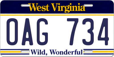 WV license plate OAG734