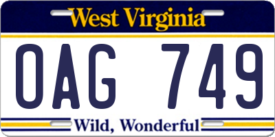WV license plate OAG749