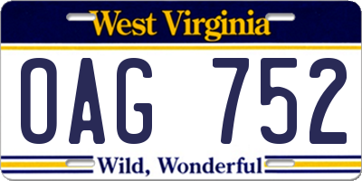WV license plate OAG752
