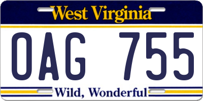 WV license plate OAG755
