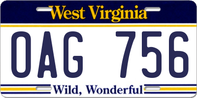 WV license plate OAG756