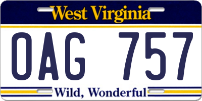 WV license plate OAG757