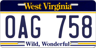 WV license plate OAG758