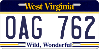 WV license plate OAG762