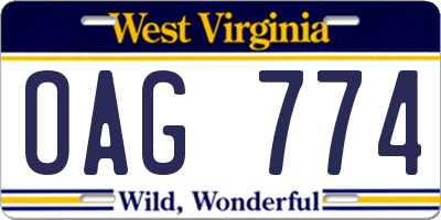 WV license plate OAG774