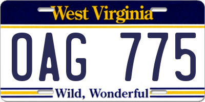 WV license plate OAG775