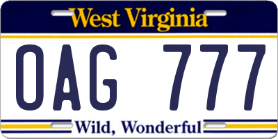 WV license plate OAG777