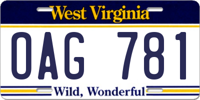 WV license plate OAG781