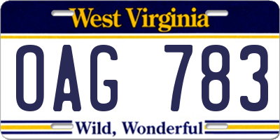 WV license plate OAG783
