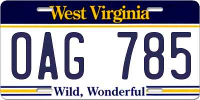 WV license plate OAG785