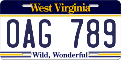 WV license plate OAG789